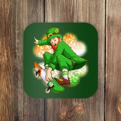 Happy St Patricks Day Skateboarding Leprechaun Coaster