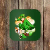 Happy St Patricks Day Skateboarding Leprechaun Coaster thumb 0