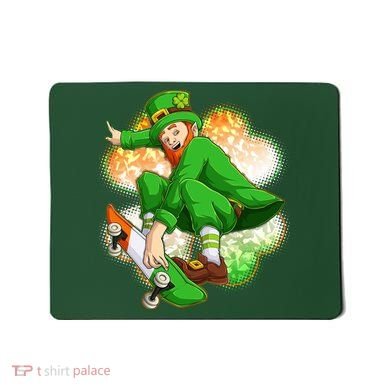 Happy St Patricks Day Skateboarding Leprechaun Mousepad