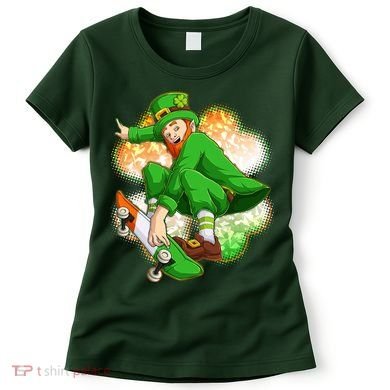 Happy St Patricks Day Skateboarding Leprechaun Women's T-Shirt