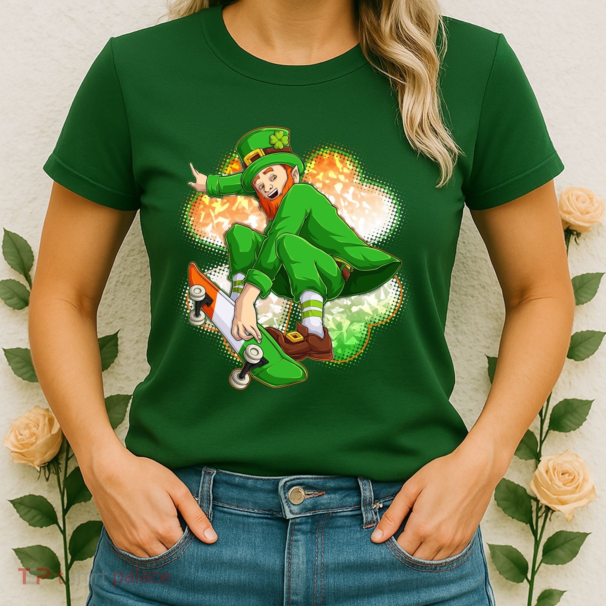 Happy St Patricks Day Skateboarding Leprechaun Women's T-Shirt