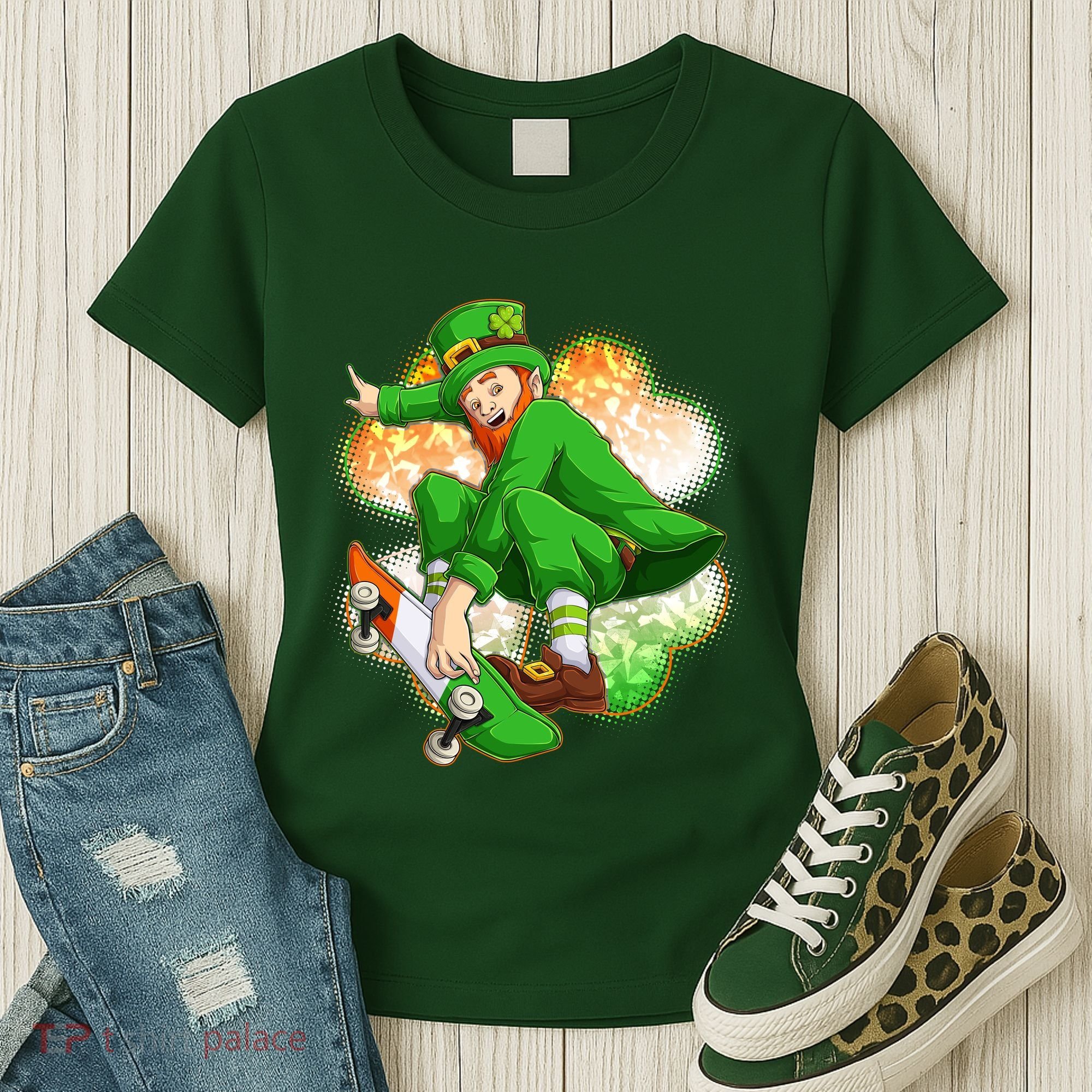 Happy St Patricks Day Skateboarding Leprechaun Women's T-Shirt