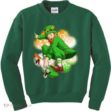 Happy St Patricks Day Skateboarding Leprechaun Kids Sweatshirt