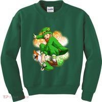 Happy St Patricks Day Skateboarding Leprechaun Kids Sweatshirt thumb 0