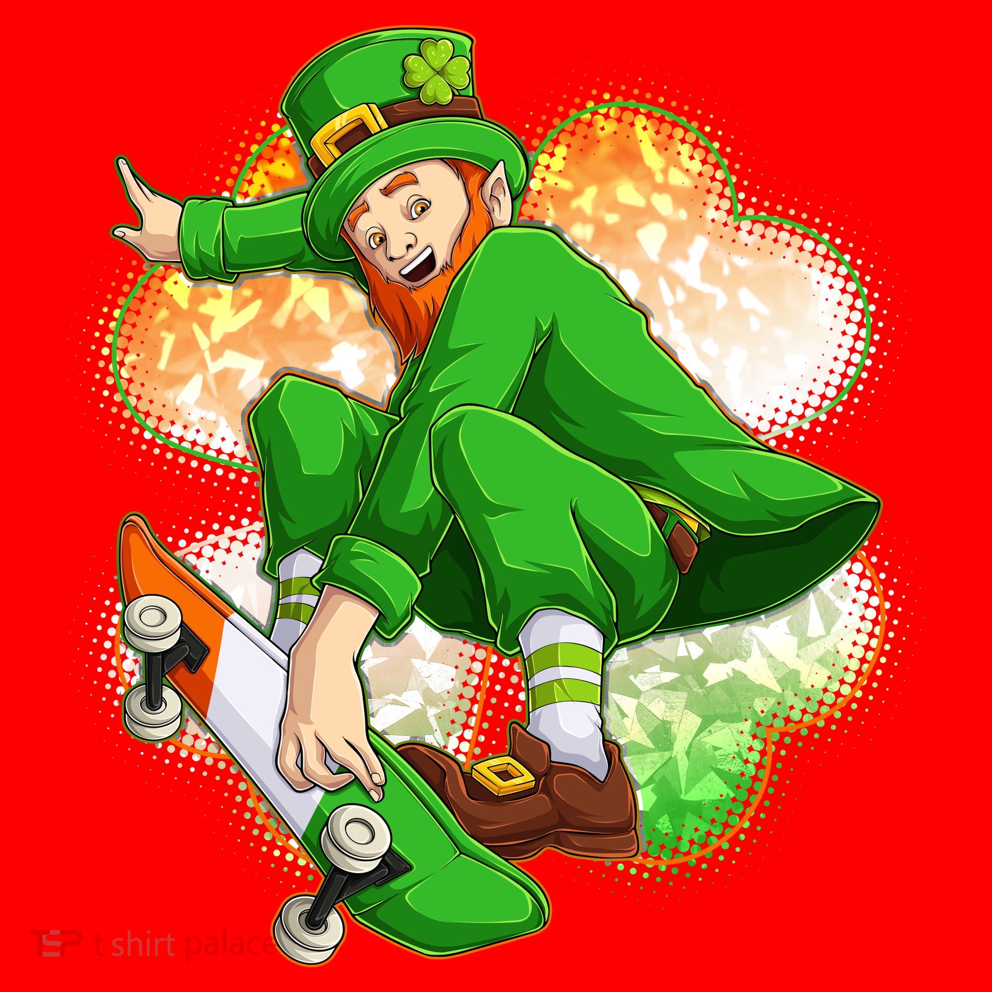 Happy St Patricks Day Skateboarding Leprechaun Santa Hat