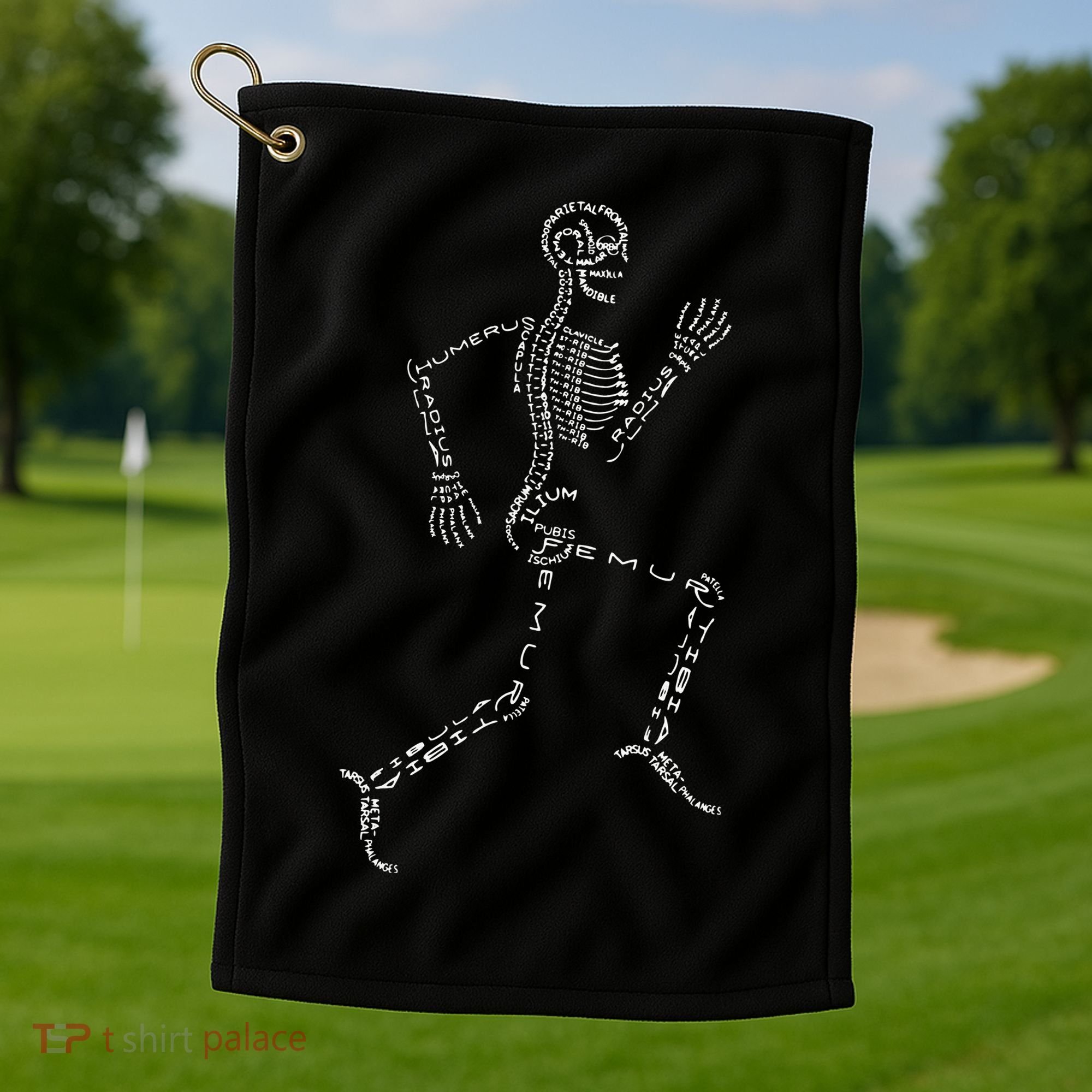 Human Skeleton Running Bone Names Anatomy Labels for Geeks Golf Towel