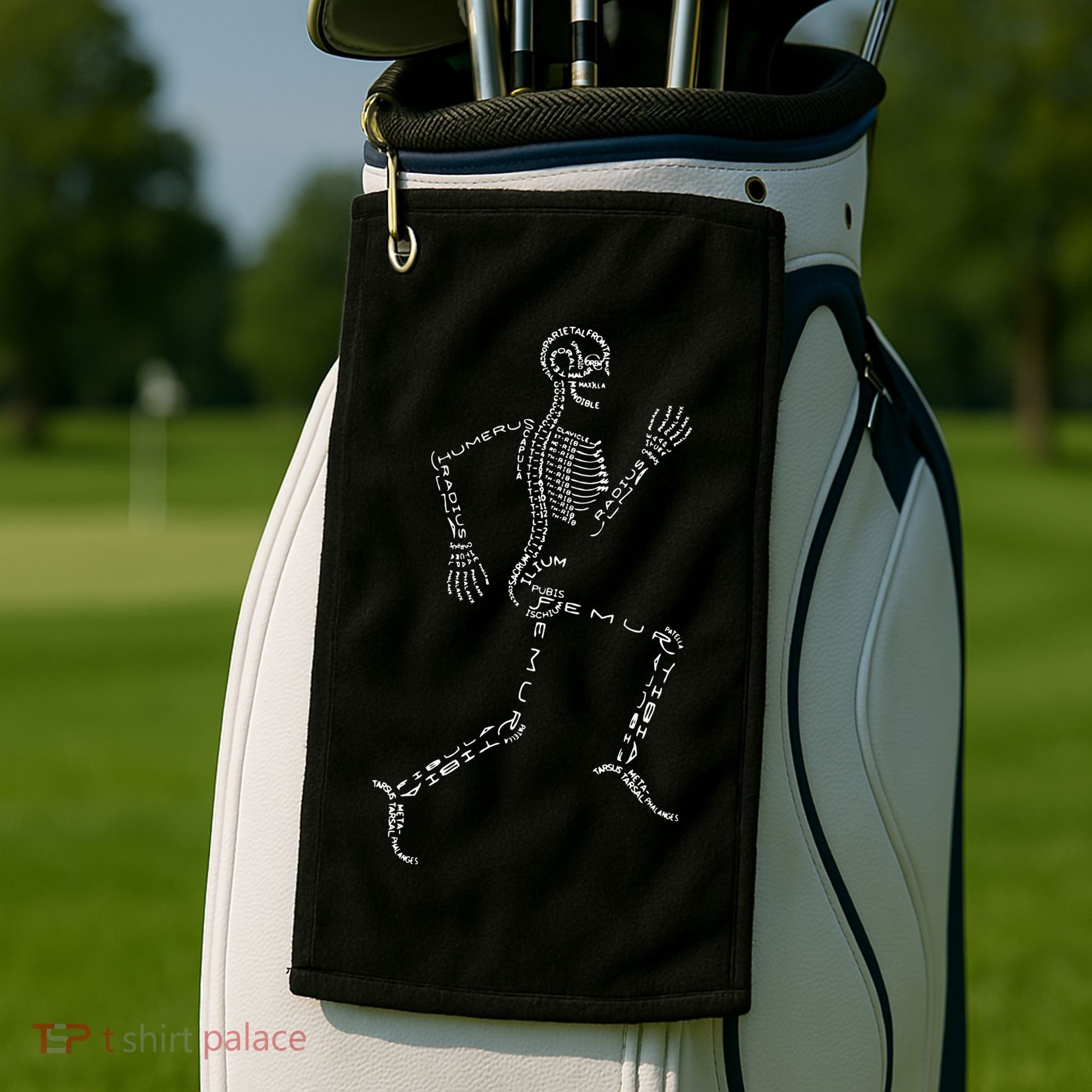 Human Skeleton Running Bone Names Anatomy Labels for Geeks Golf Towel