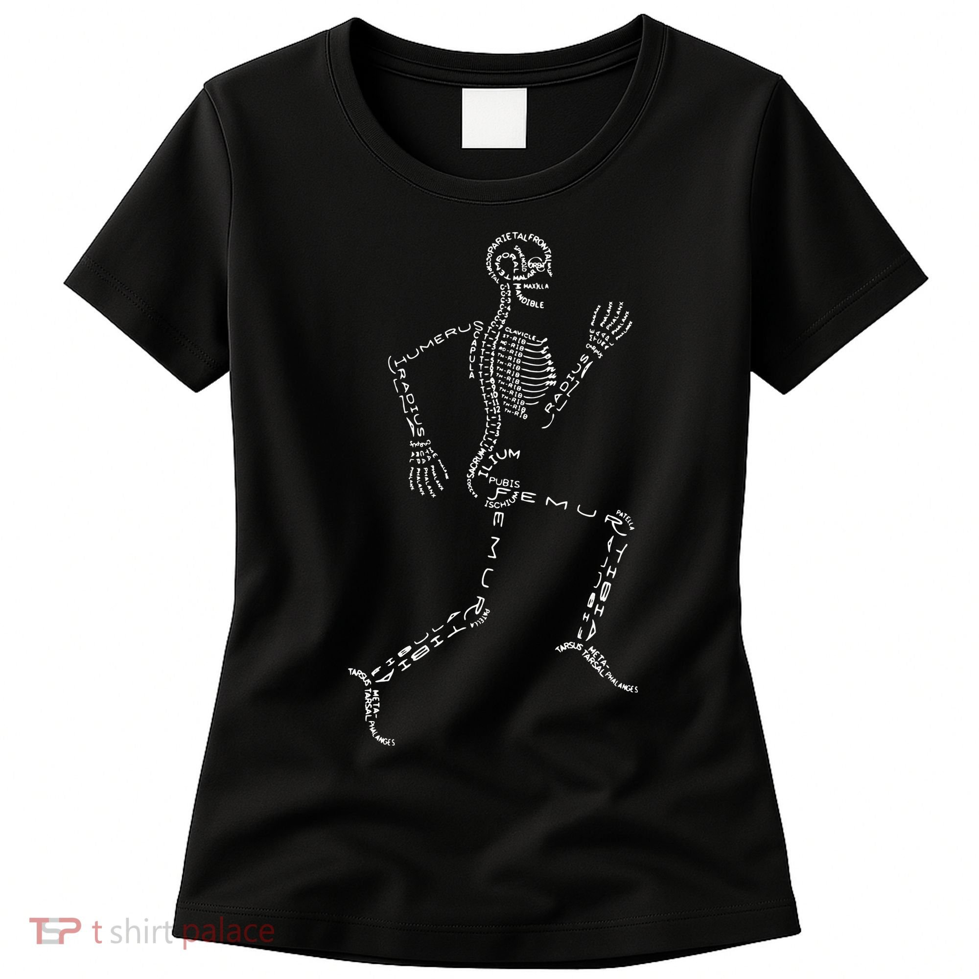 Human Skeleton Running Bone Names Anatomy Labels for Geeks Women's T-Shirt