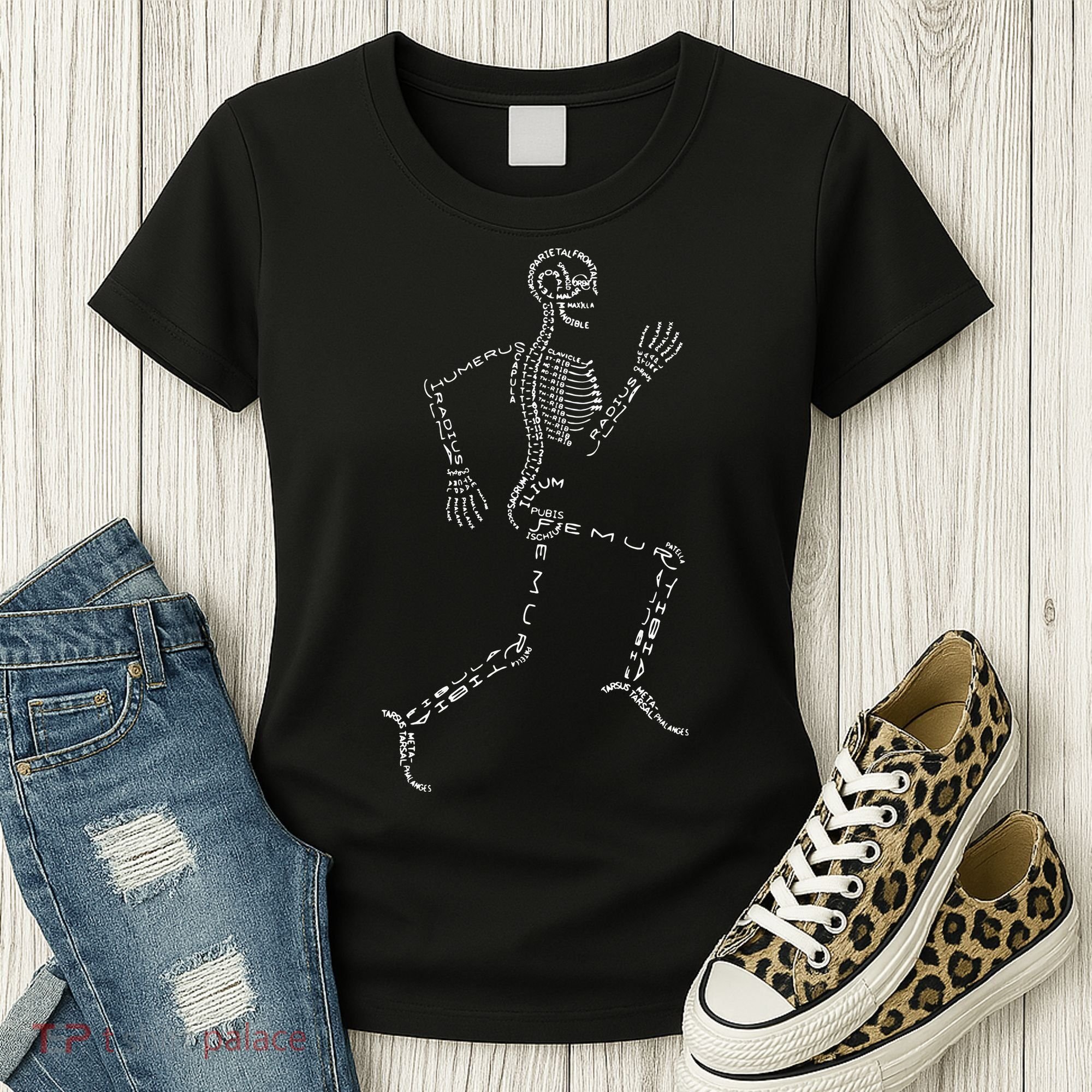 Human Skeleton Running Bone Names Anatomy Labels for Geeks Women's T-Shirt