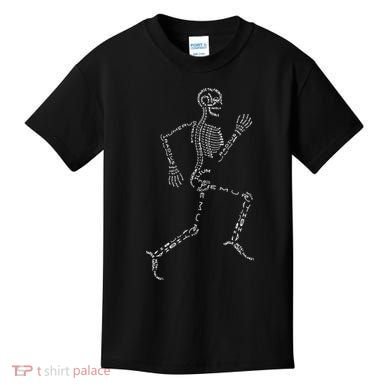 Human Skeleton Running Bone Names Anatomy Labels for Geeks Kids T-Shirt