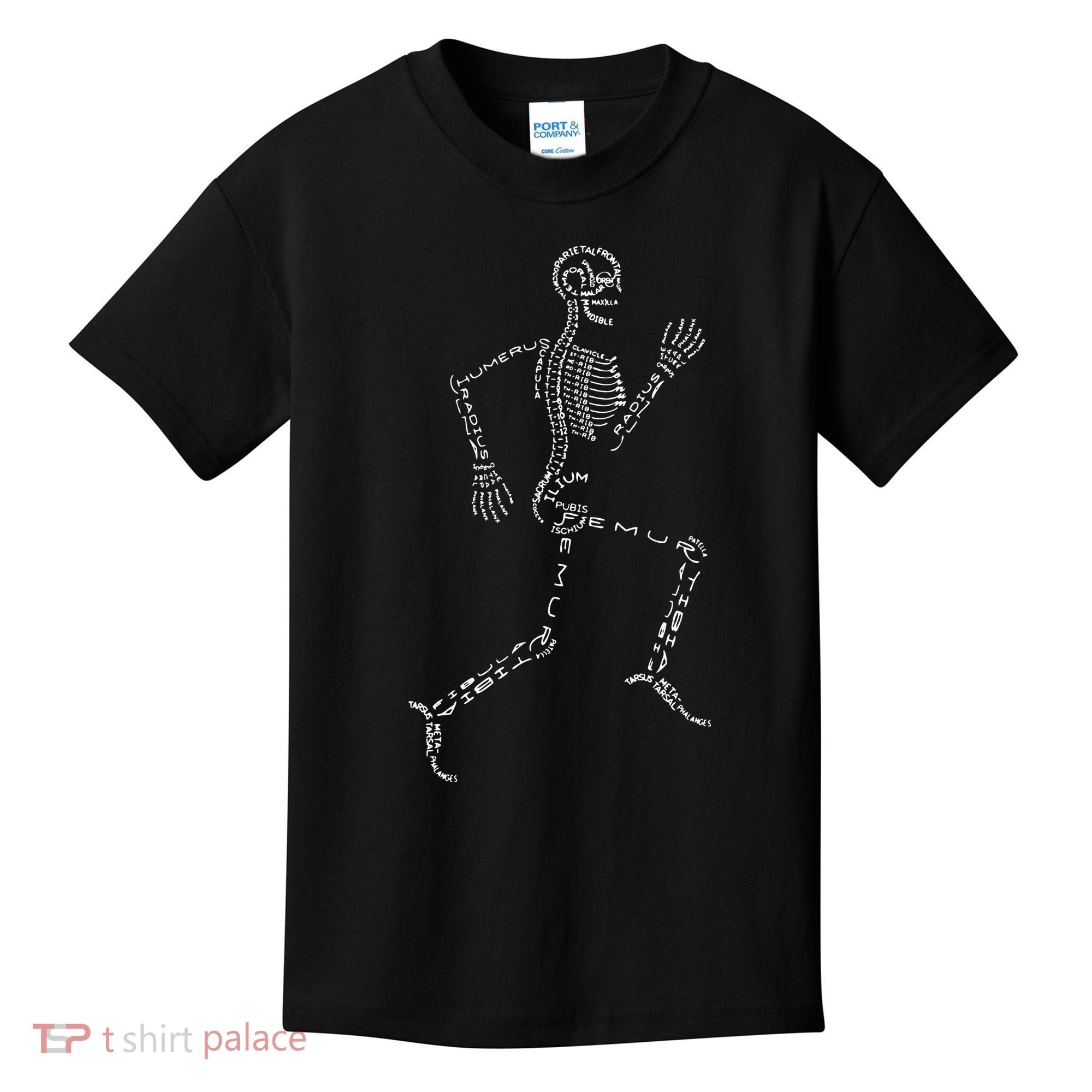 Human Skeleton Running Bone Names Anatomy Labels for Geeks Kids T-Shirt