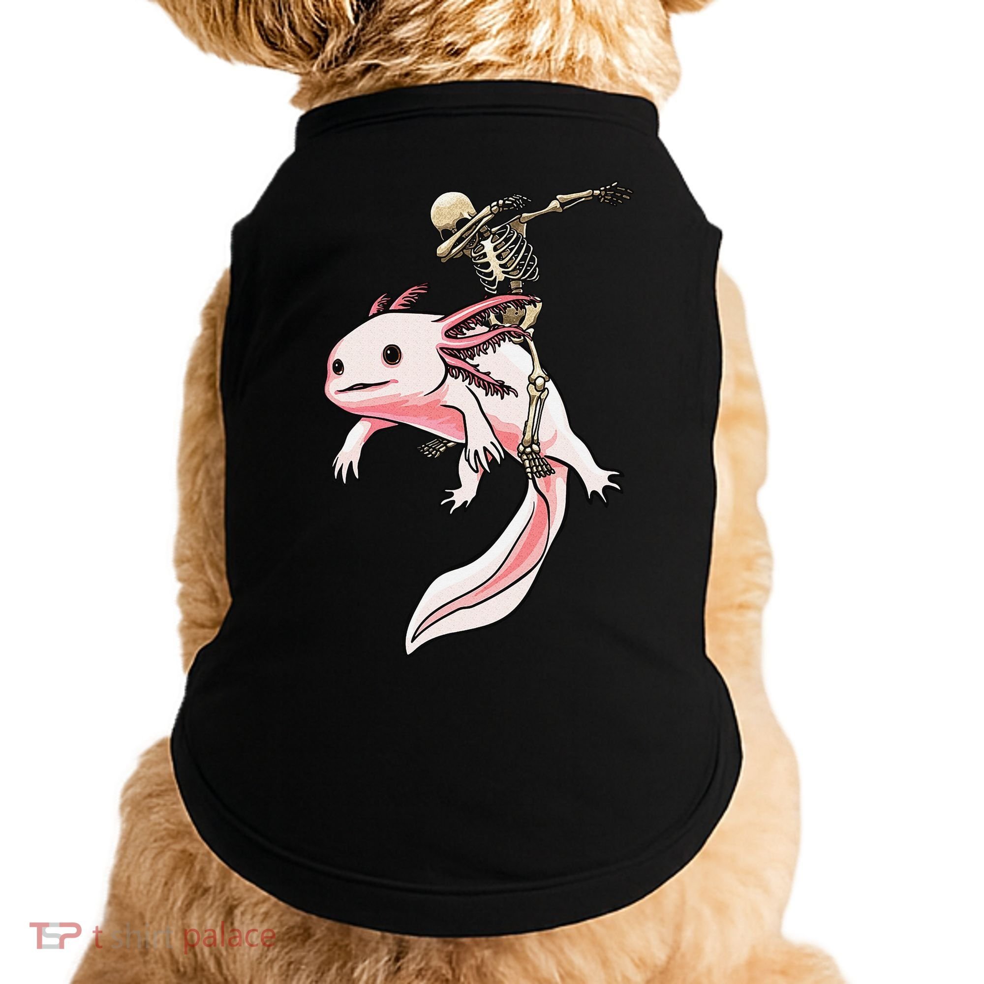 Halloween Skeleton Riding Axolotl Cute Doggie Tank