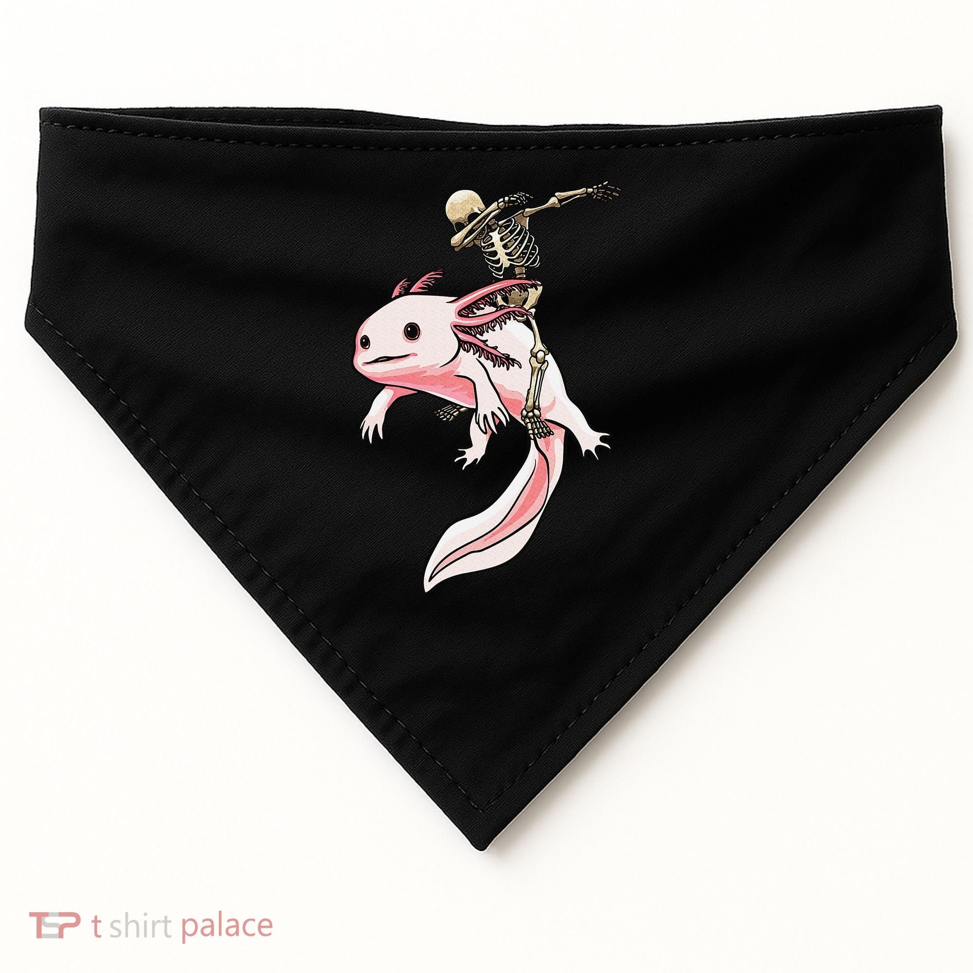 Halloween Skeleton Riding Axolotl Cute USA-Made Doggie Bandana