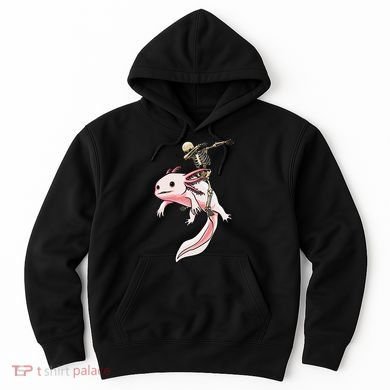 Halloween Skeleton Riding Axolotl Cute Hoodie