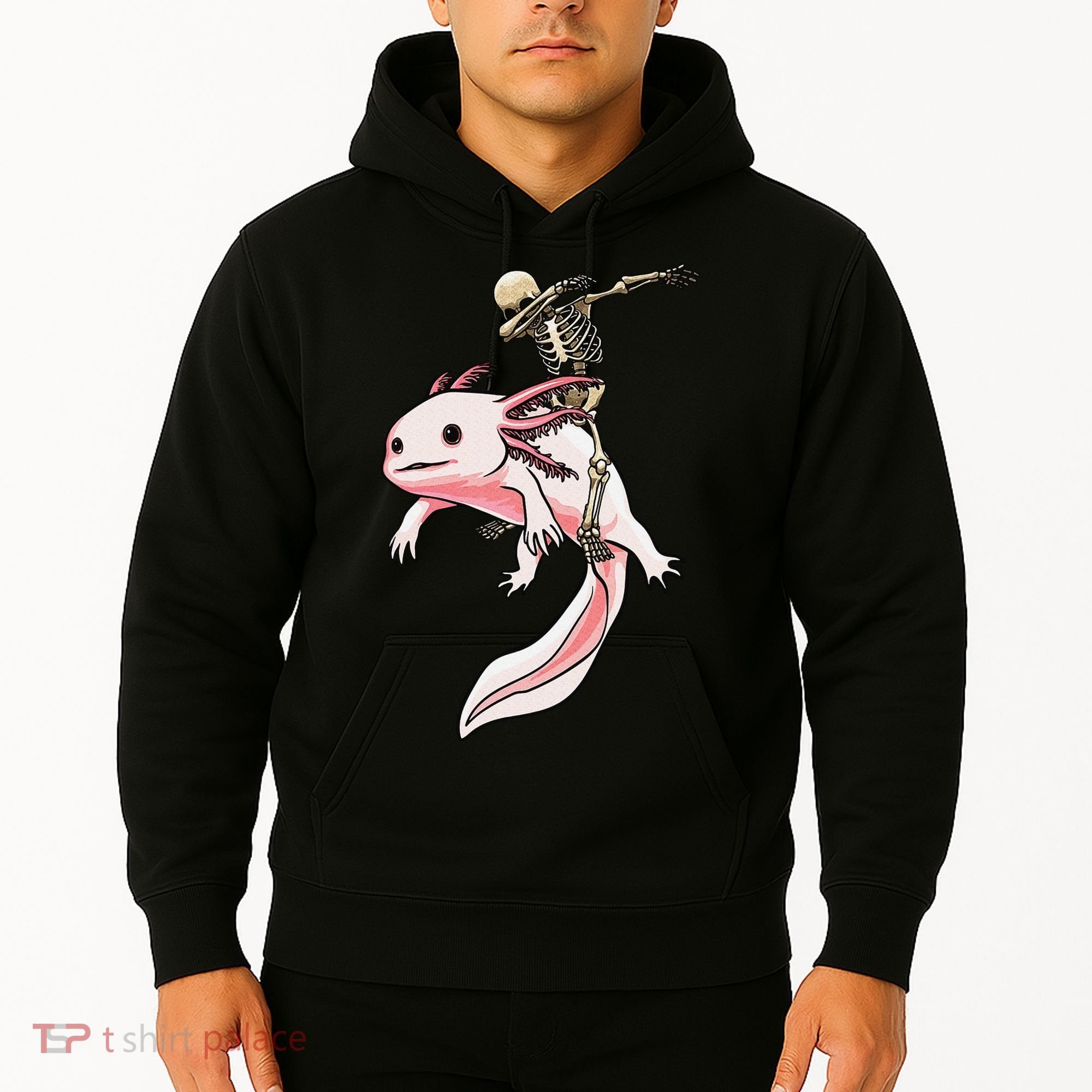 Halloween Skeleton Riding Axolotl Cute Hoodie