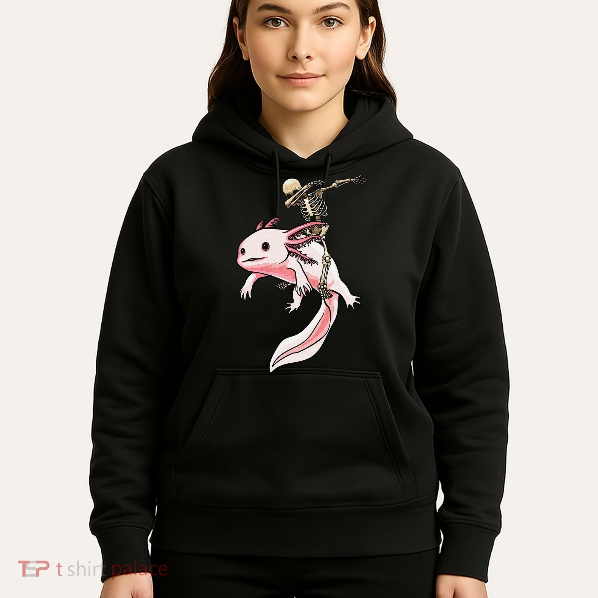 Halloween Skeleton Riding Axolotl Cute Hoodie