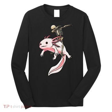 Halloween Skeleton Riding Axolotl Cute Long Sleeve Shirt