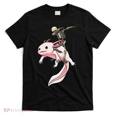 Halloween Skeleton Riding Axolotl Cute T-Shirt