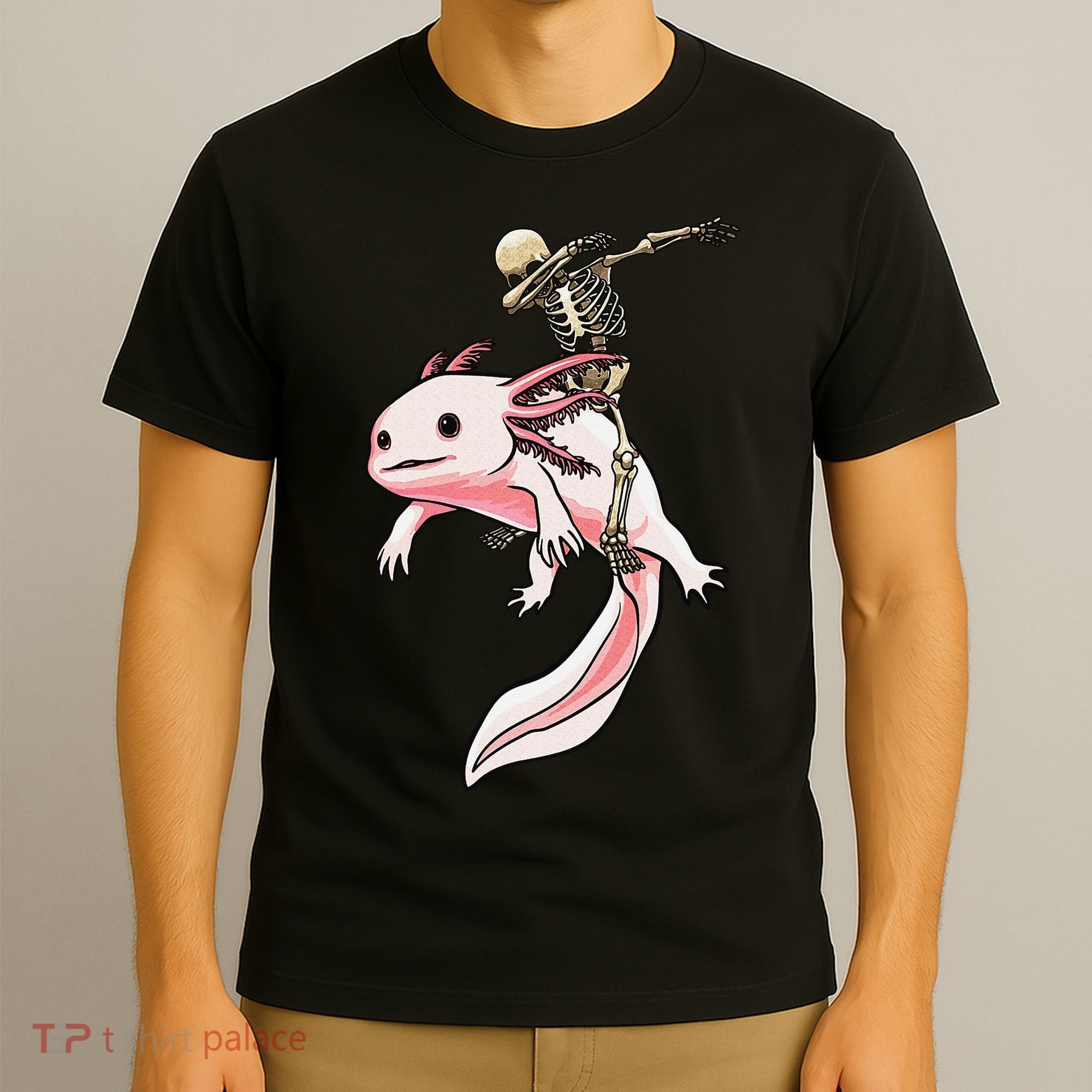 Halloween Skeleton Riding Axolotl Cute T-Shirt