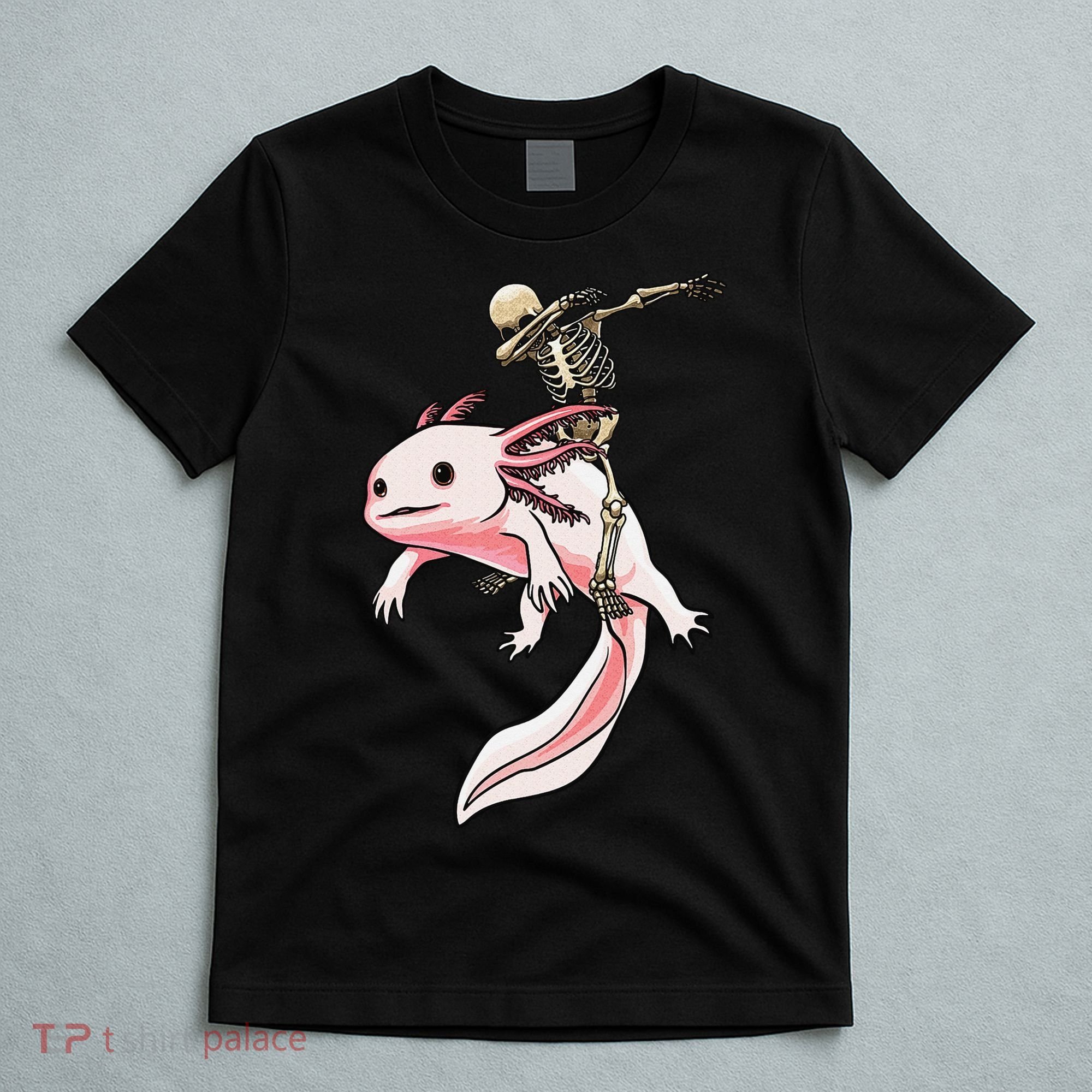 Halloween Skeleton Riding Axolotl Cute T-Shirt
