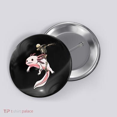 Halloween Skeleton Riding Axolotl Cute Button