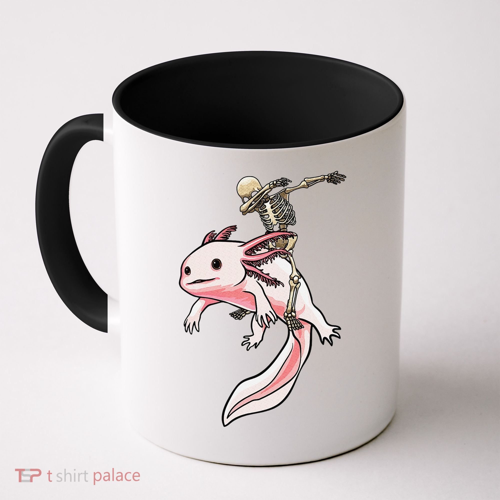 Halloween Skeleton Riding Axolotl Cute Coffee Mug