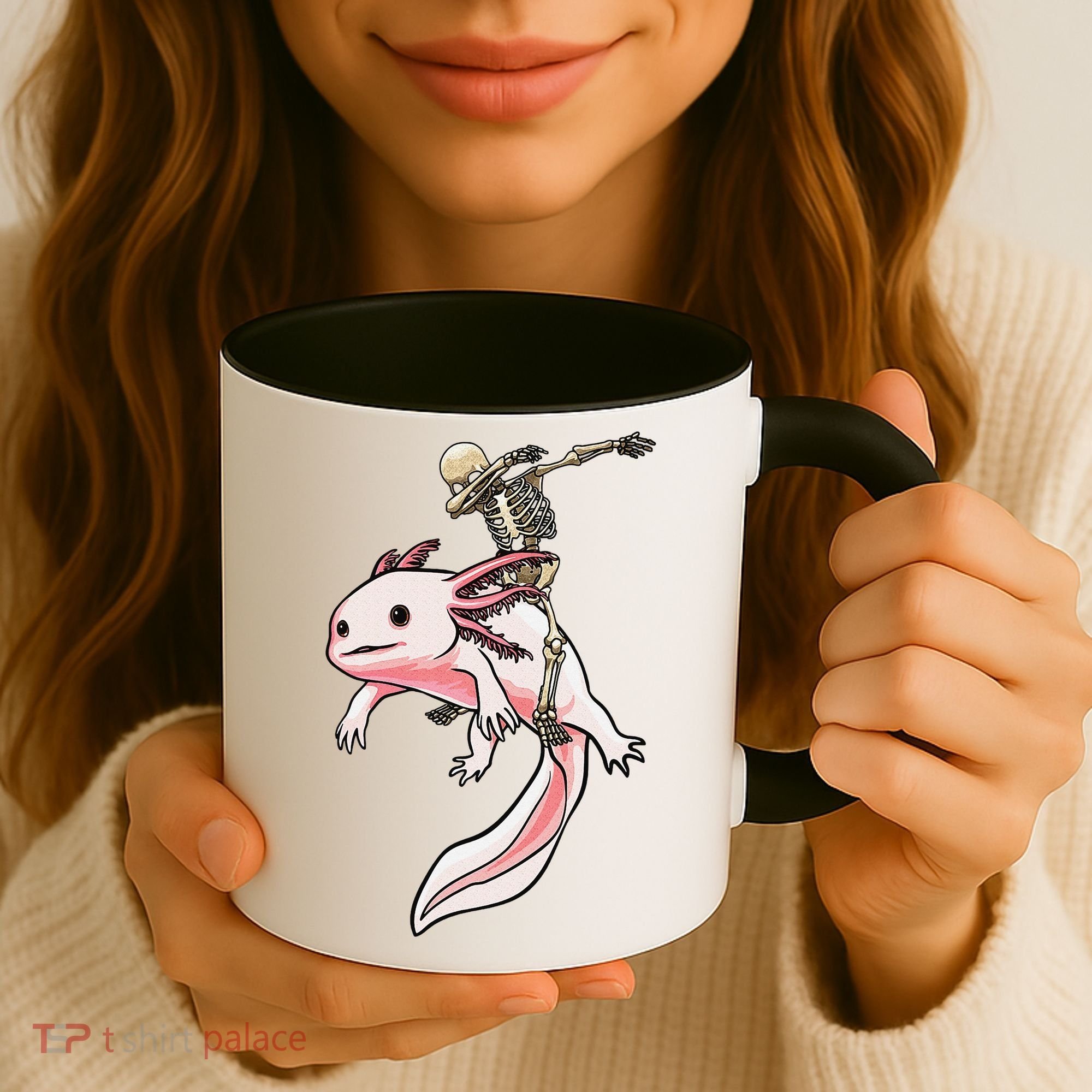 Halloween Skeleton Riding Axolotl Cute Coffee Mug