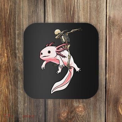 Halloween Skeleton Riding Axolotl Cute Coaster