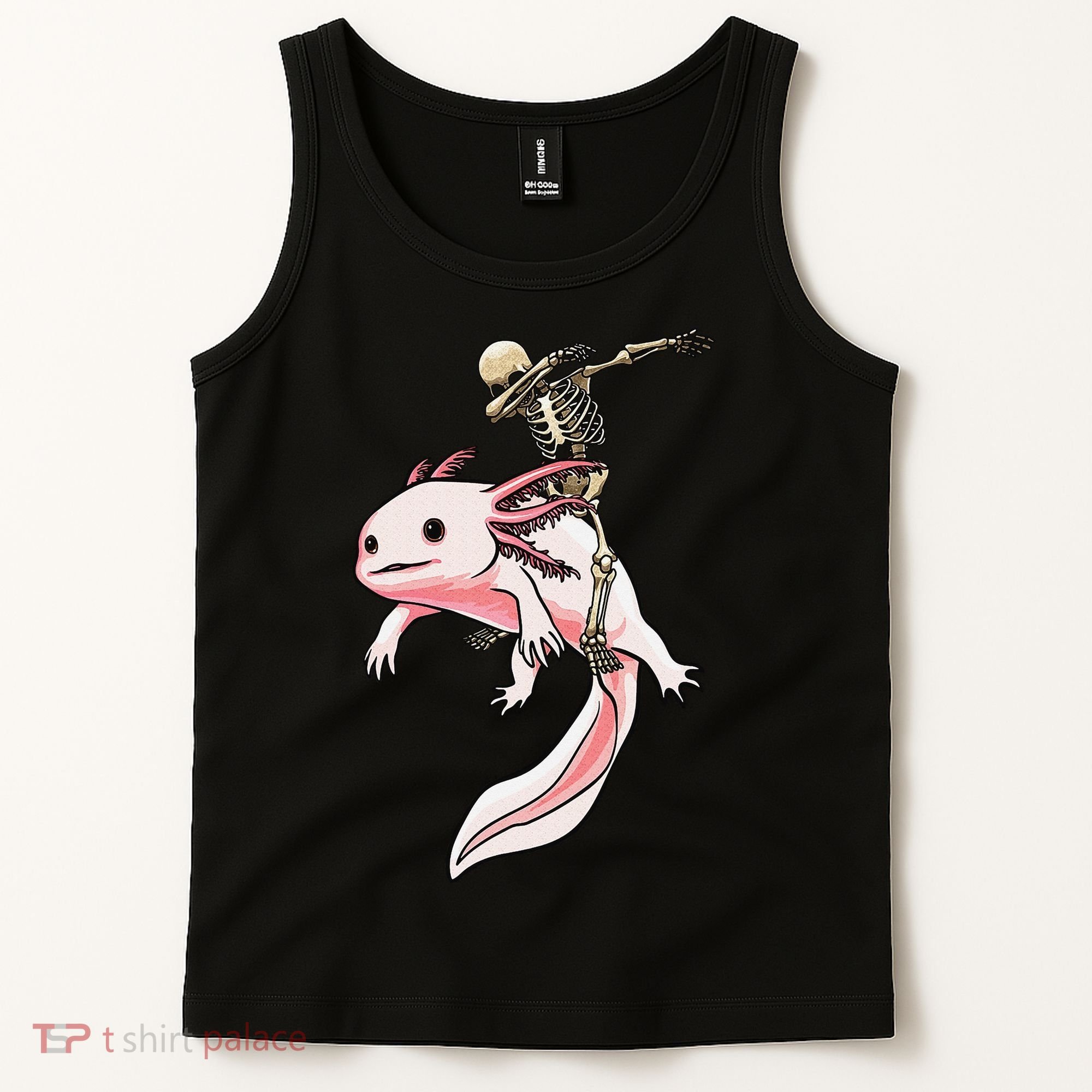 Halloween Skeleton Riding Axolotl Cute Tank Top