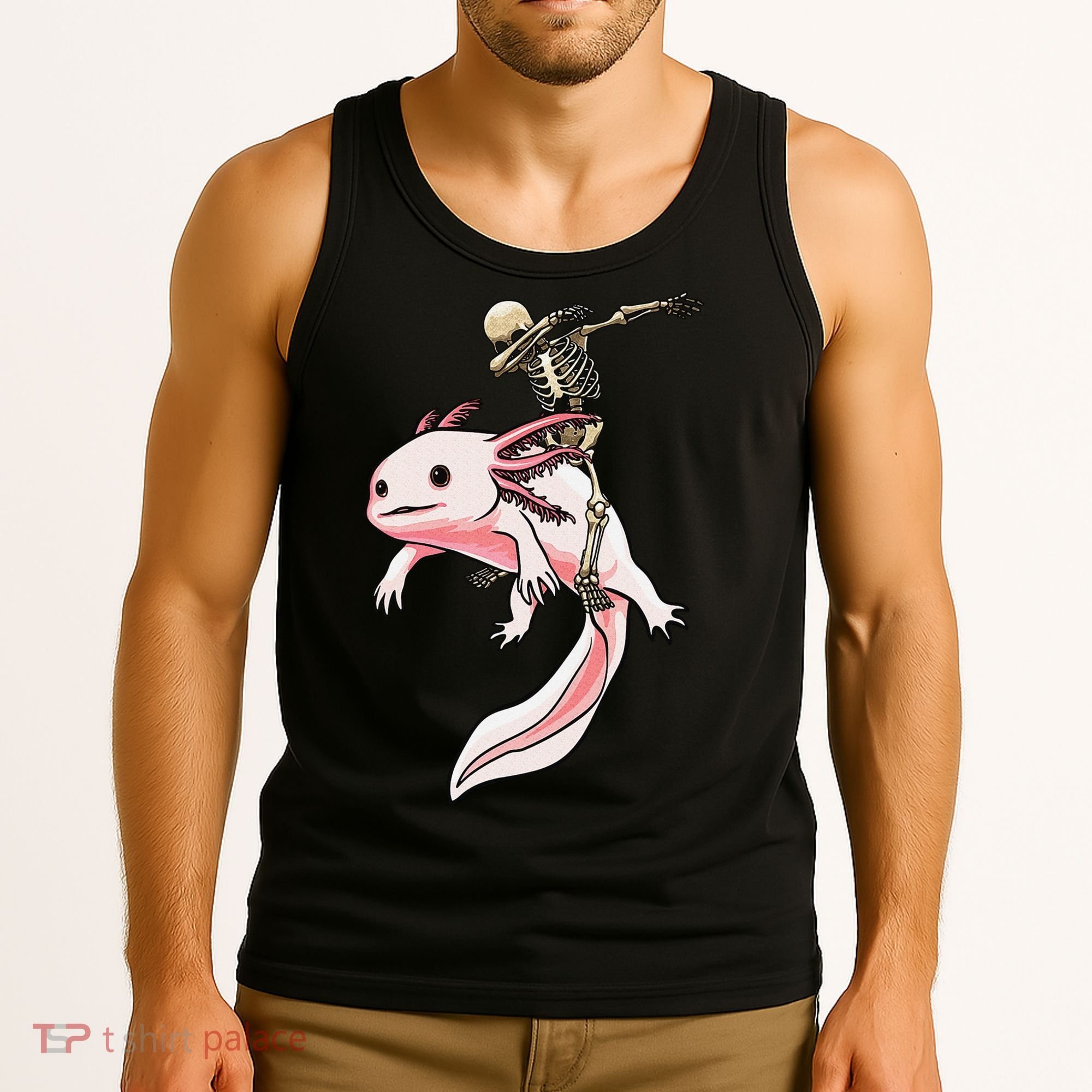 Halloween Skeleton Riding Axolotl Cute Tank Top