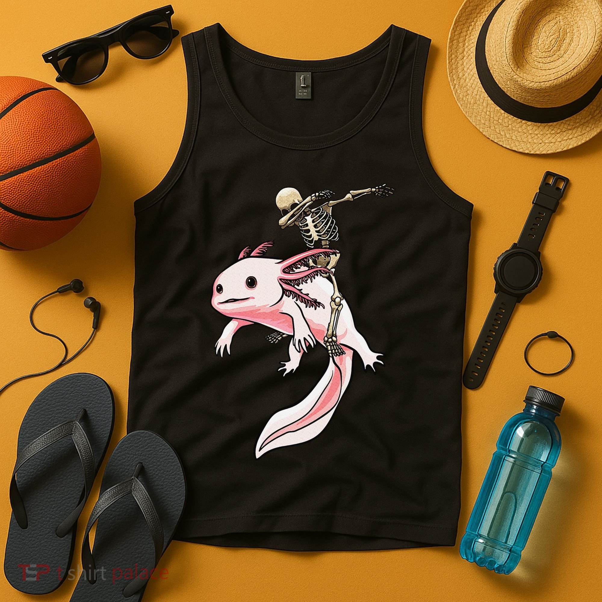 Halloween Skeleton Riding Axolotl Cute Tank Top