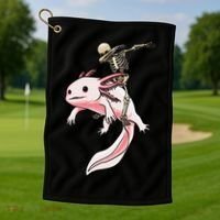 Halloween Skeleton Riding Axolotl Cute Golf Towel thumb 1