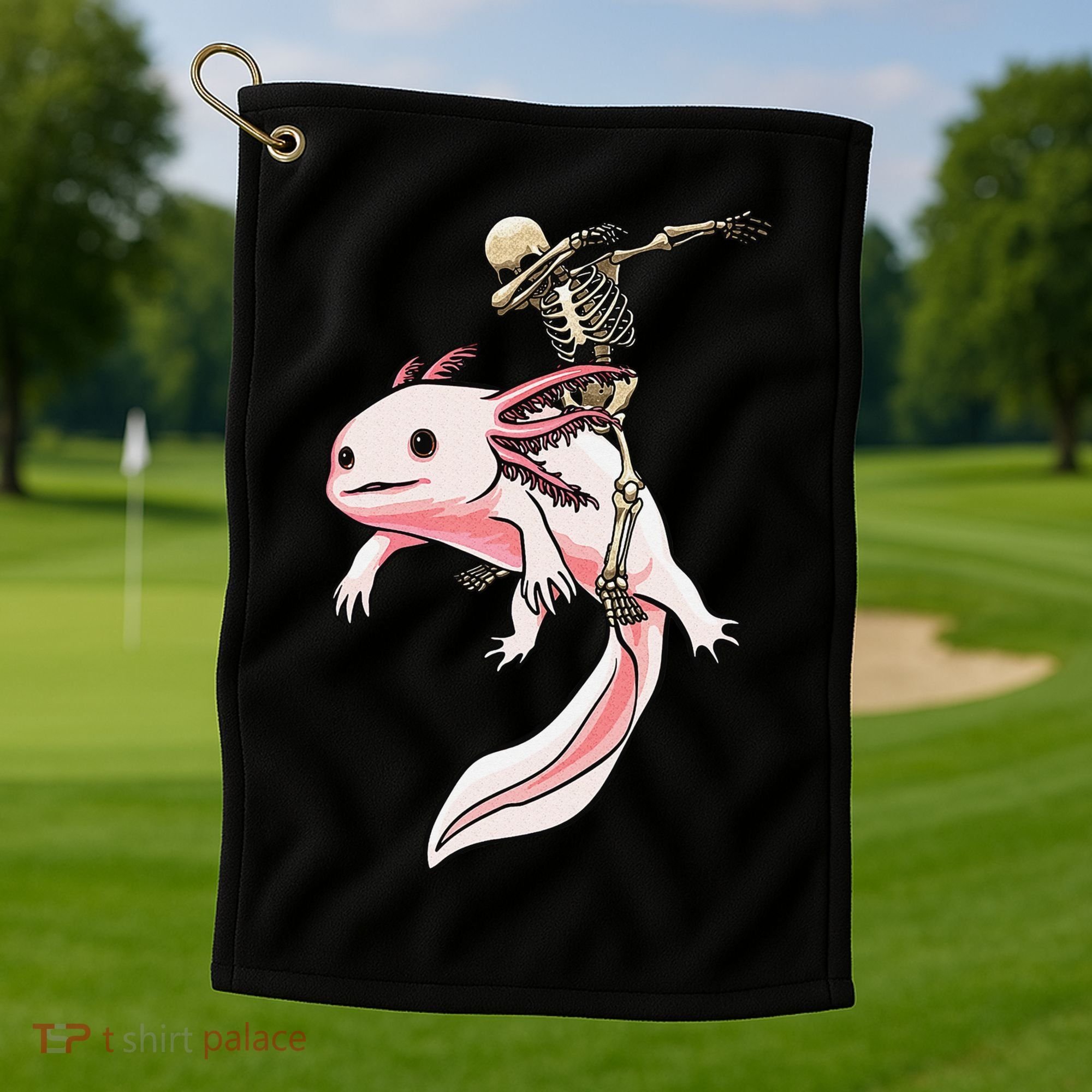 Halloween Skeleton Riding Axolotl Cute Golf Towel