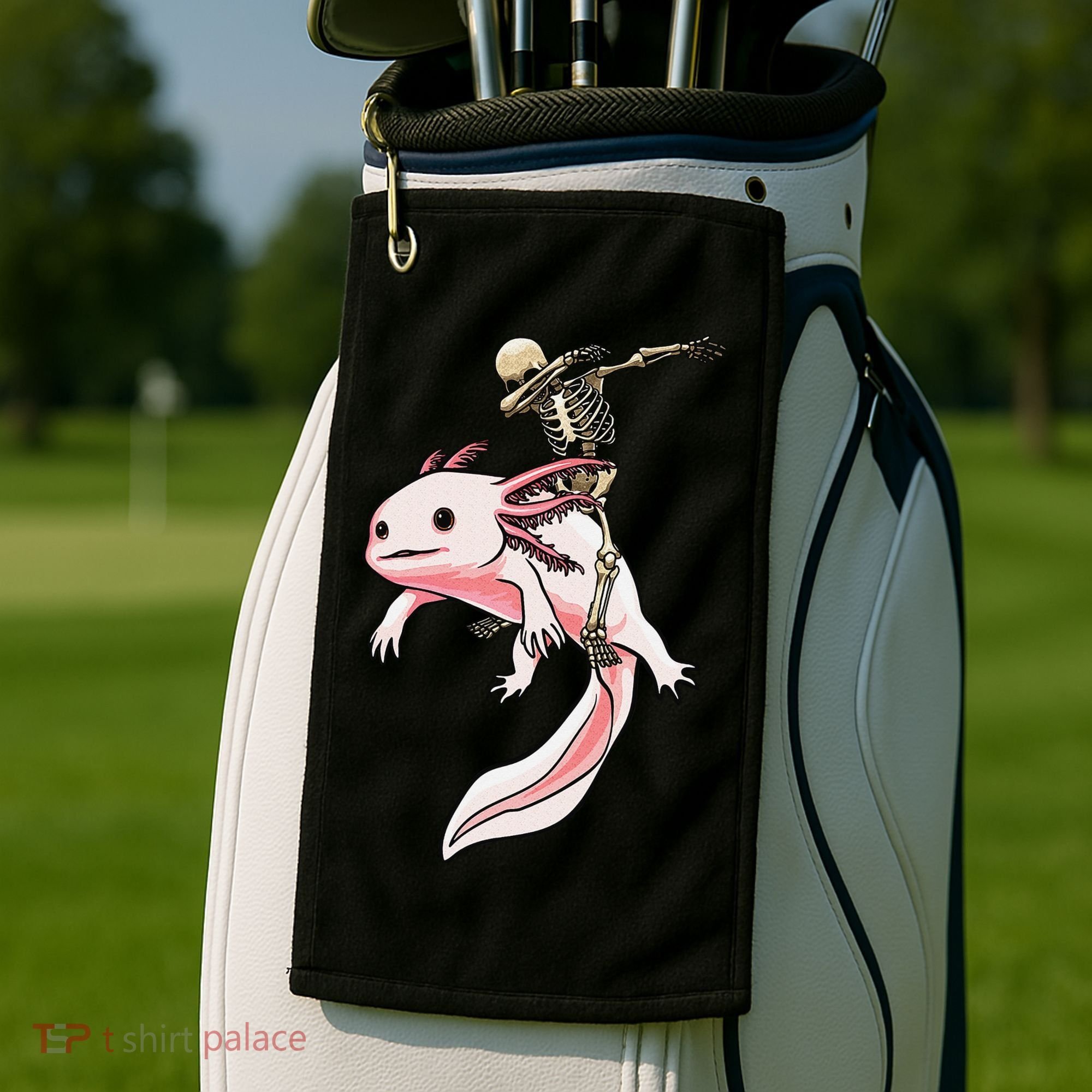 Halloween Skeleton Riding Axolotl Cute Golf Towel