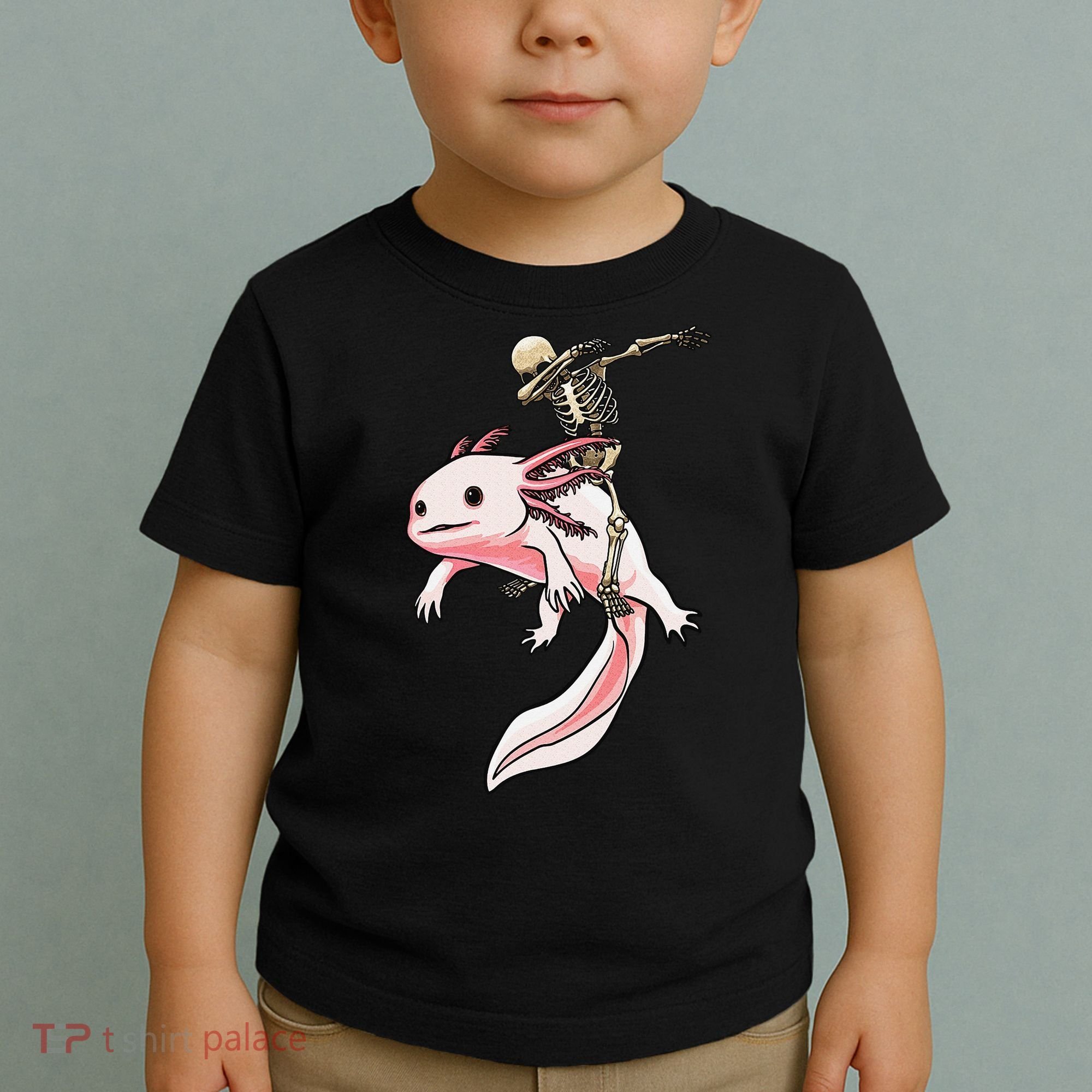 Halloween Skeleton Riding Axolotl Cute Toddler T-Shirt