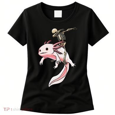 Halloween Skeleton Riding Axolotl Cute Women's T-Shirt