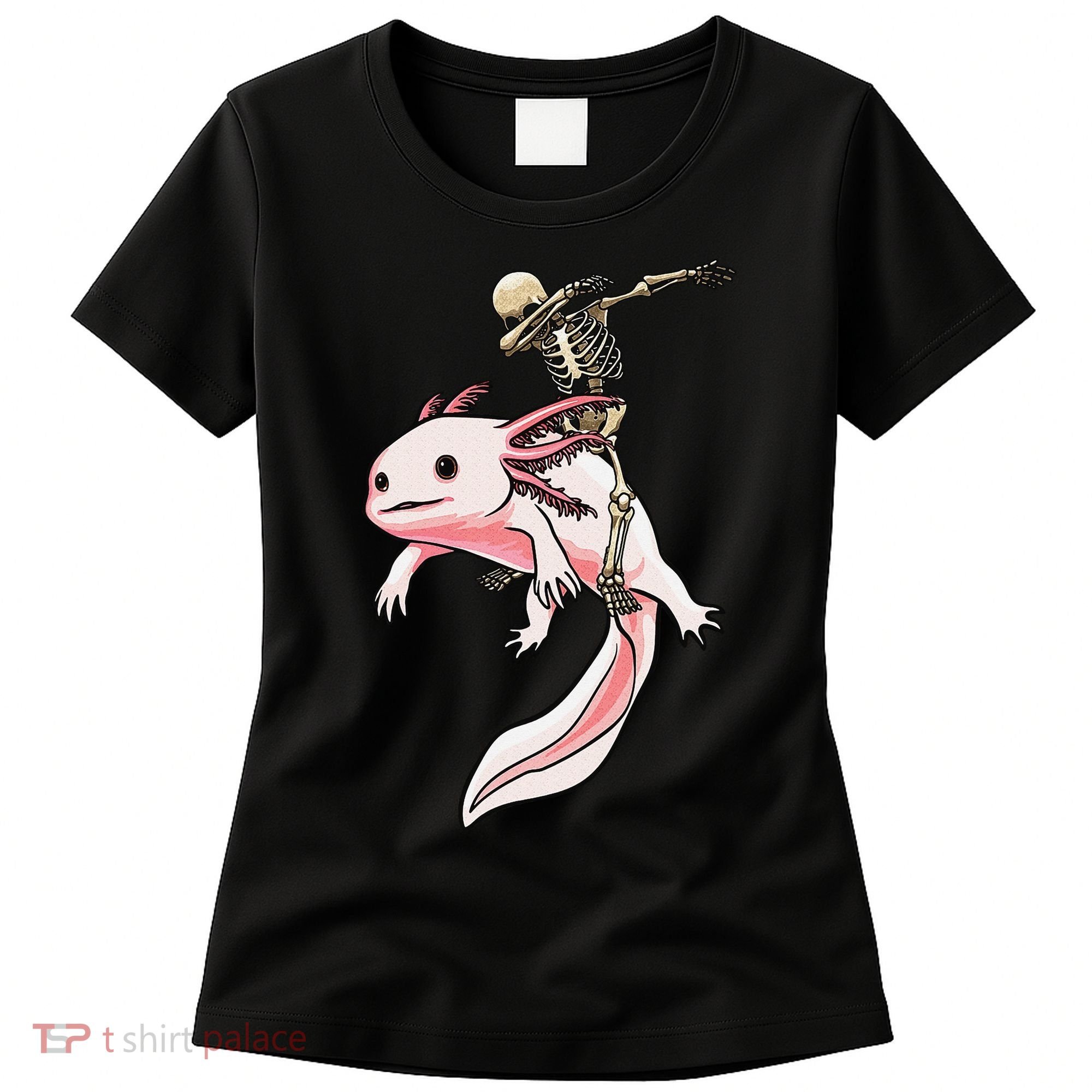 Halloween Skeleton Riding Axolotl Cute Women's T-Shirt