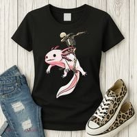 Halloween Skeleton Riding Axolotl Cute Women's T-Shirt thumb 3