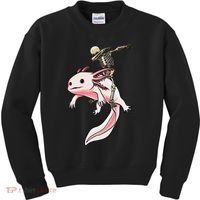 Halloween Skeleton Riding Axolotl Cute Kids Sweatshirt thumb 0