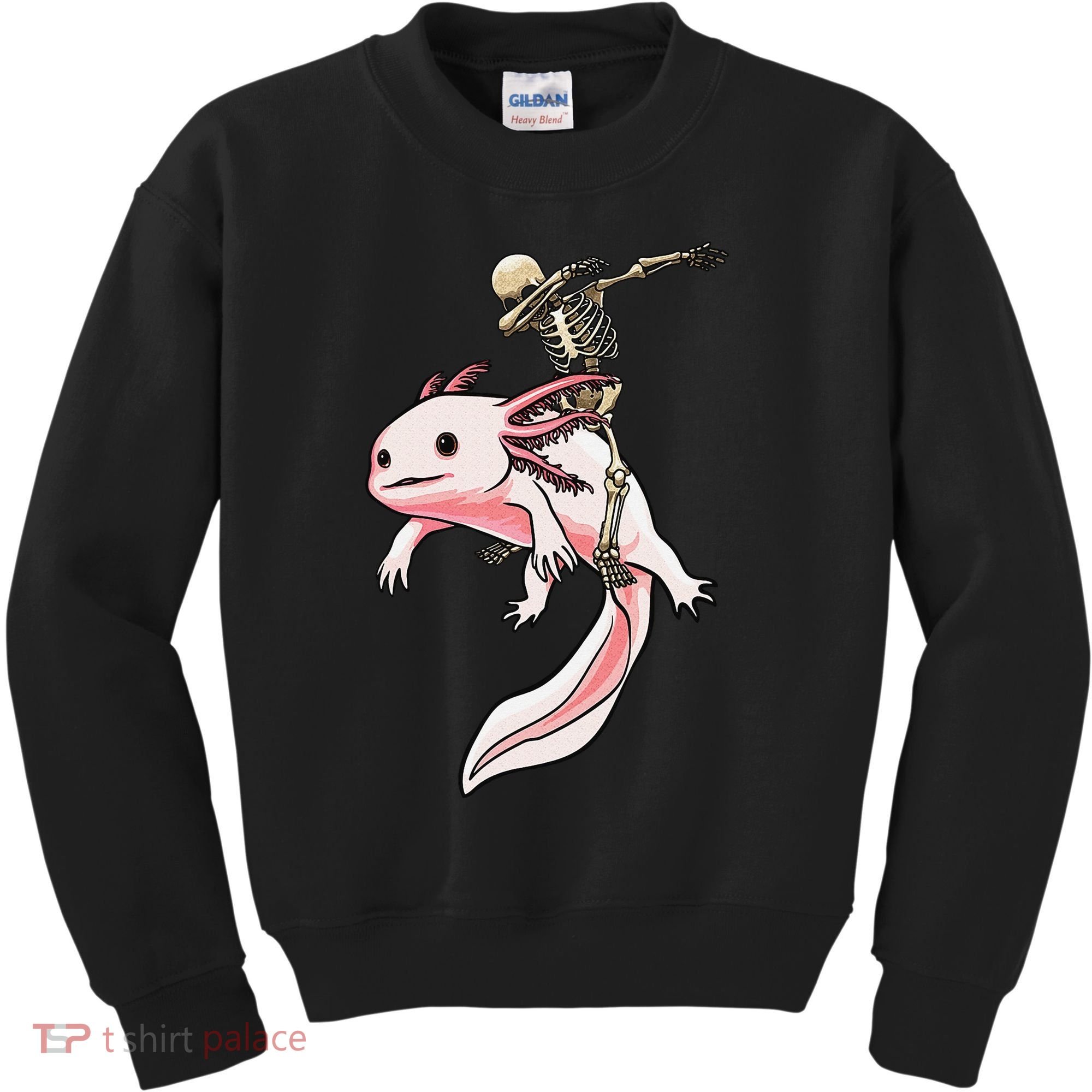 Halloween Skeleton Riding Axolotl Cute Kids Sweatshirt