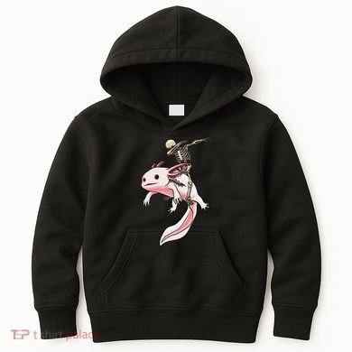 Halloween Skeleton Riding Axolotl Cute Kids Hoodie