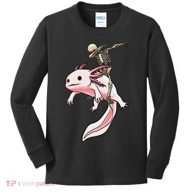 Halloween Skeleton Riding Axolotl Cute Kids Long Sleeve Shirt
