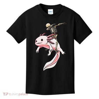 Halloween Skeleton Riding Axolotl Cute Kids T-Shirt