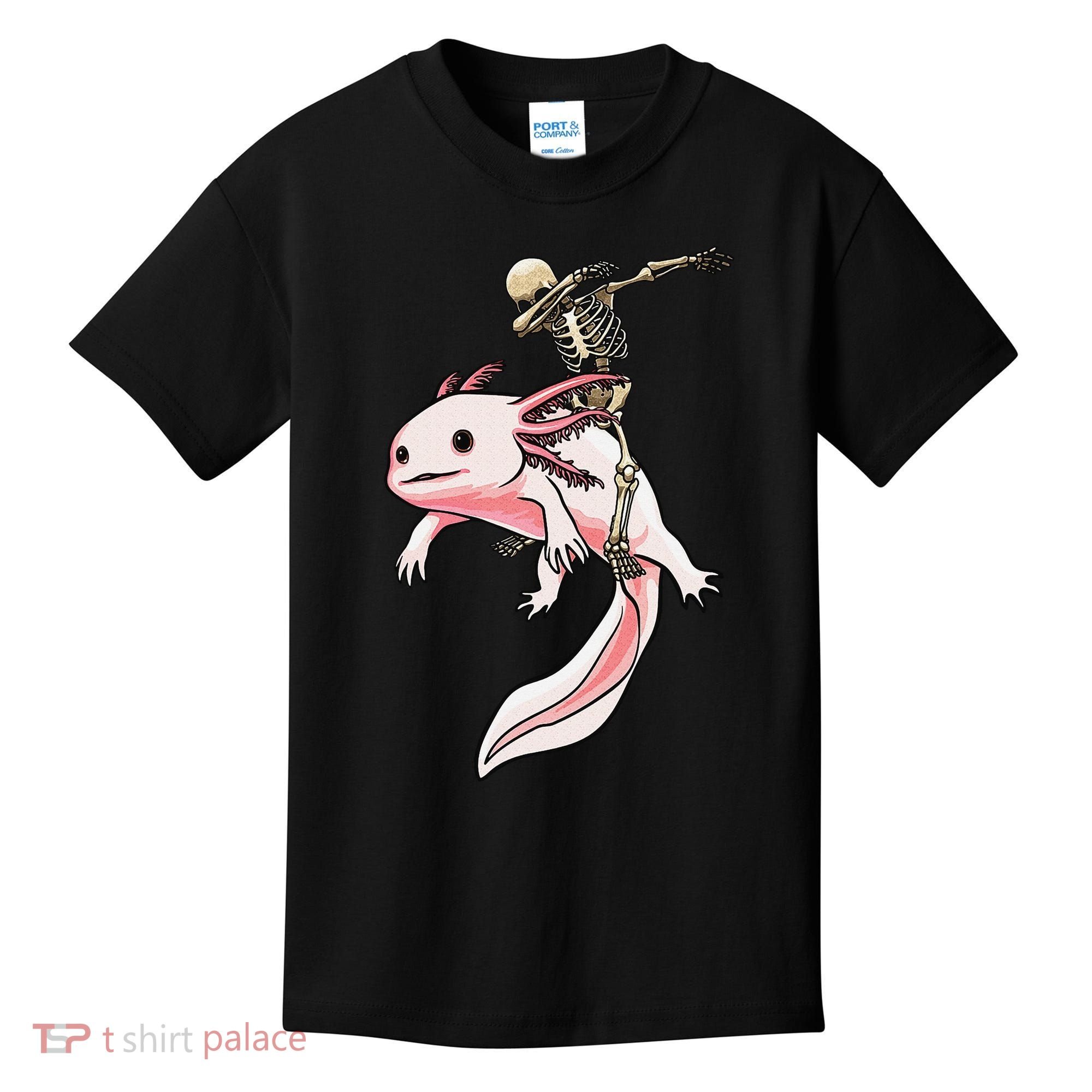 Halloween Skeleton Riding Axolotl Cute Kids T-Shirt