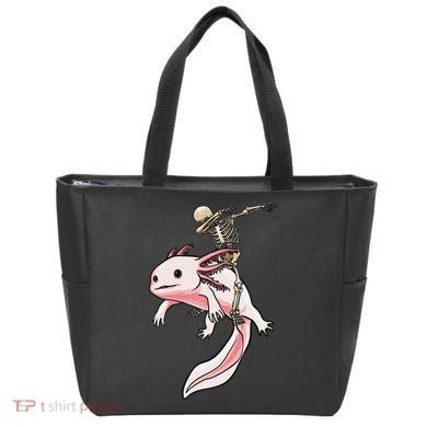 Halloween Skeleton Riding Axolotl Cute Tote Bag
