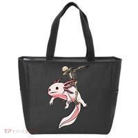 Halloween Skeleton Riding Axolotl Cute Tote Bag thumb 0