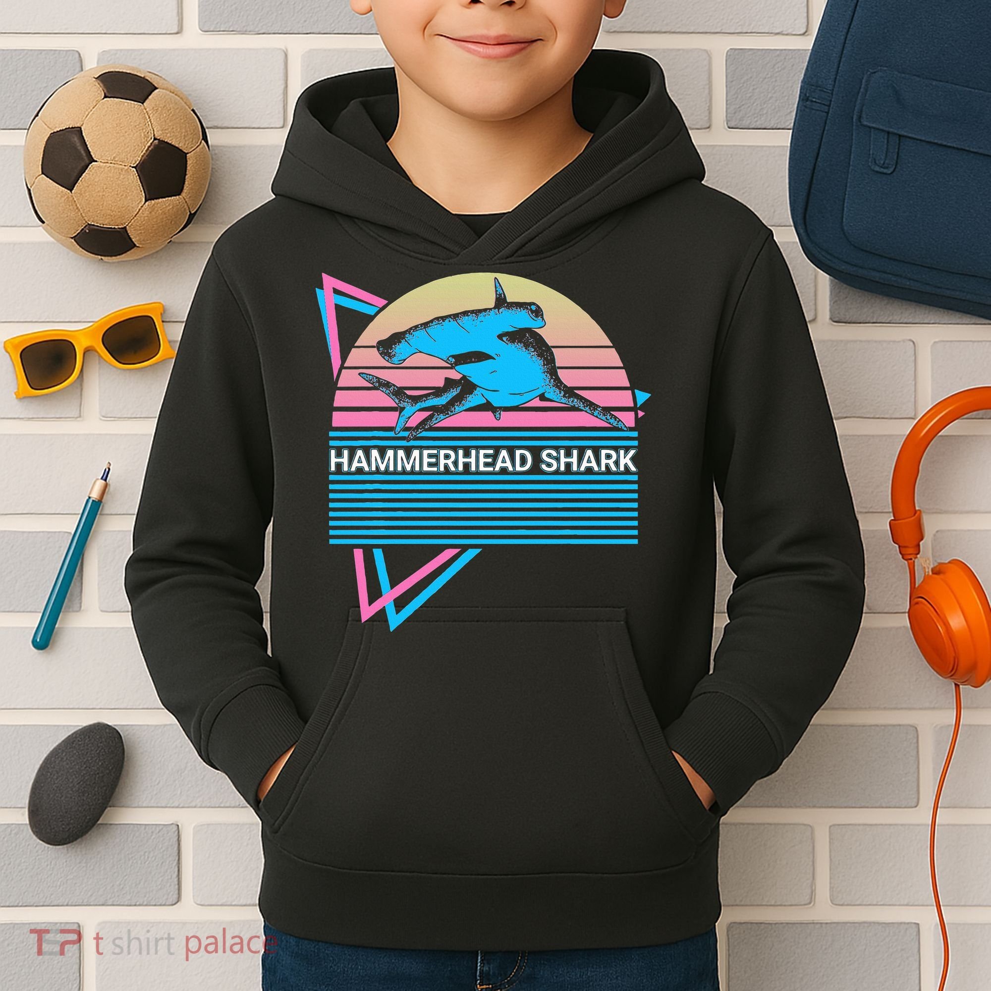 Hammerhead Shark Retro Kids Hoodie