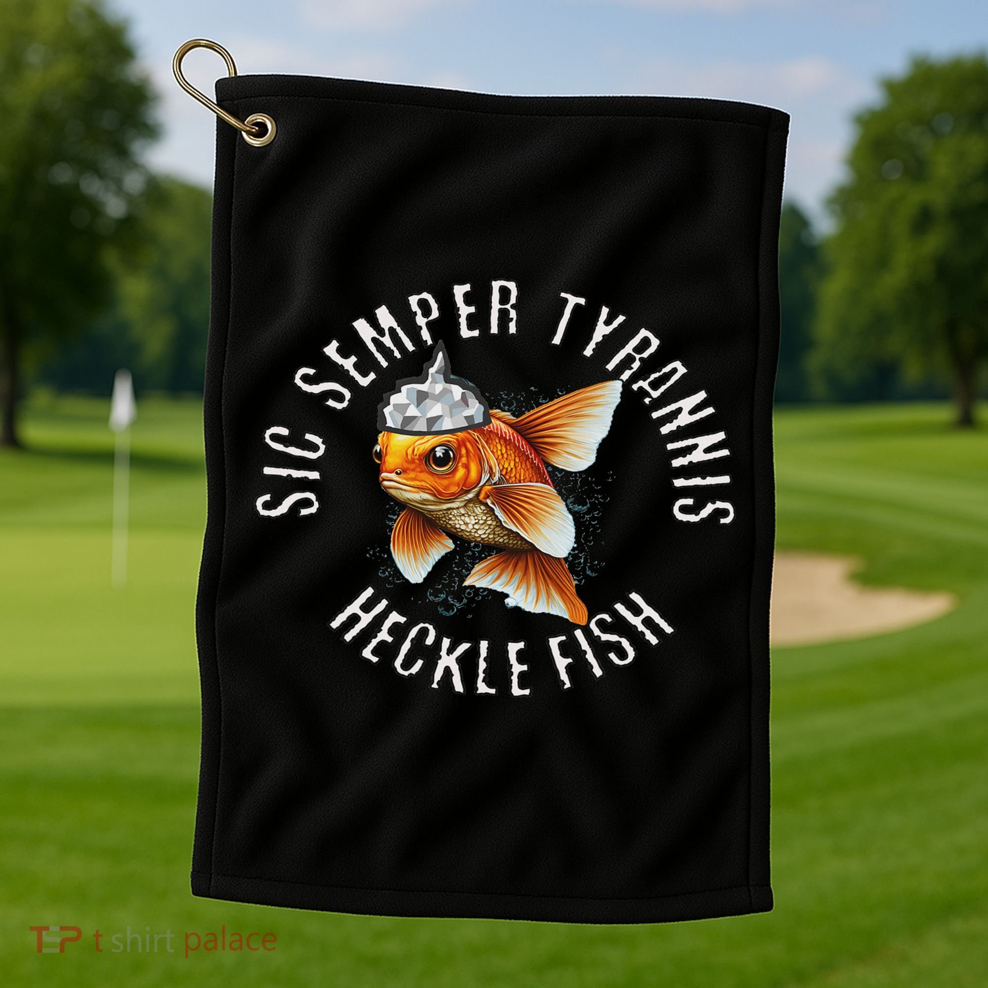 Hecklefish Says Sic Semper Tyrannis Wearing A Tinfoil Hat Golf Towel