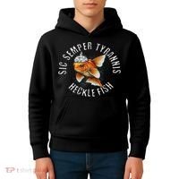 Hecklefish Says Sic Semper Tyrannis Wearing A Tinfoil Hat Kids Hoodie thumb 4