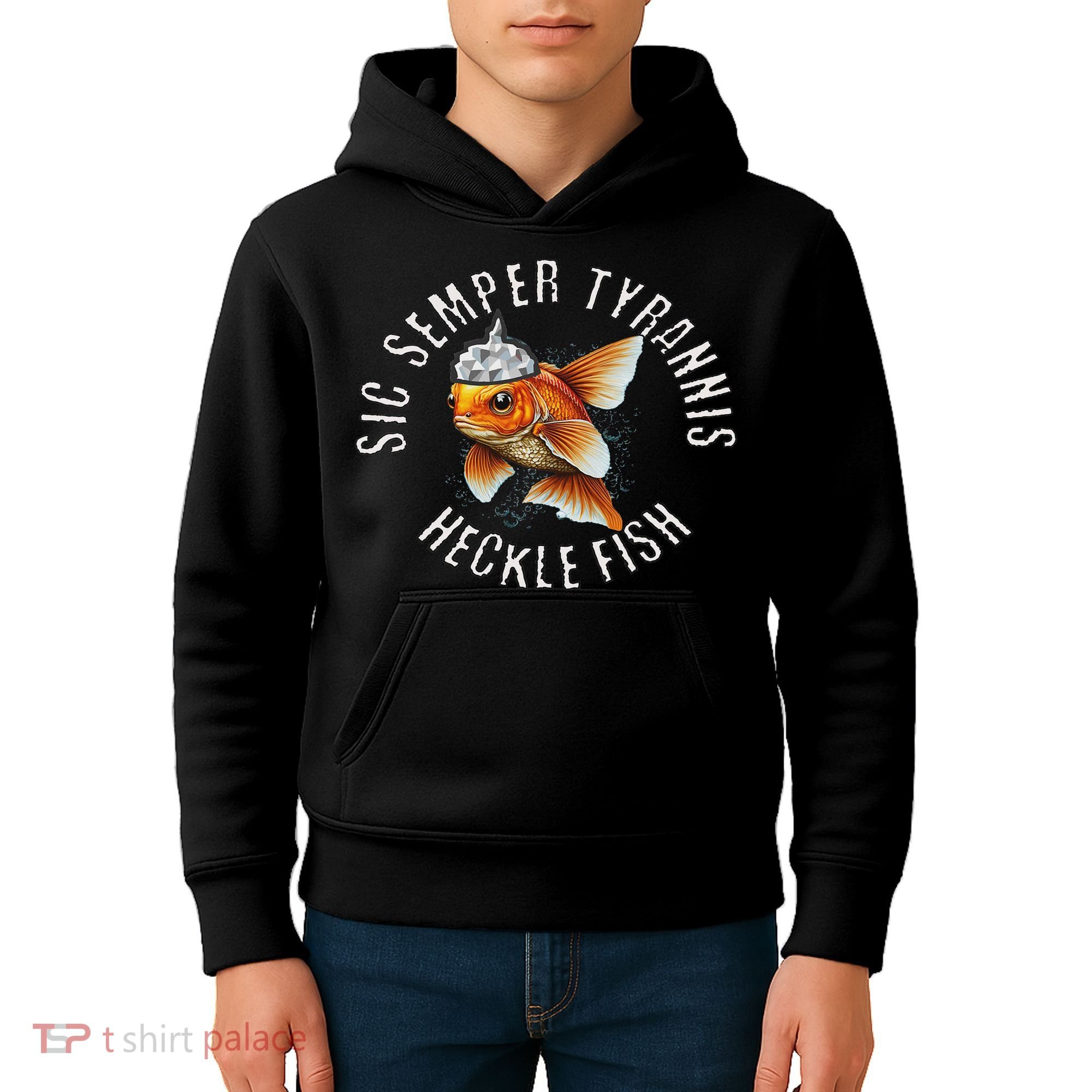 Hecklefish Says Sic Semper Tyrannis Wearing A Tinfoil Hat Kids Hoodie